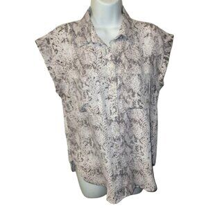 Loft Brown Beige Reptile Snake Print Button Front Shirt S Small